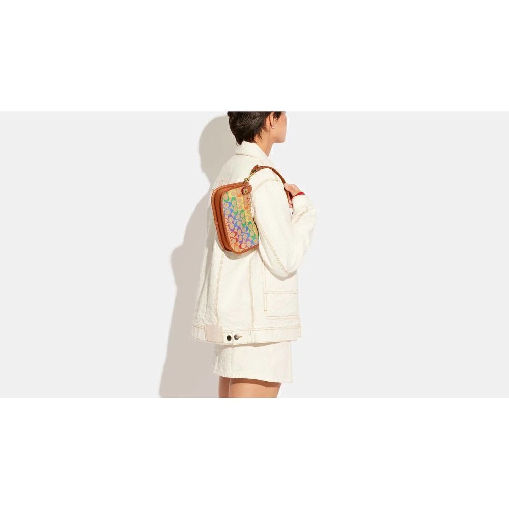 COACH SWINGER Pride Crossbody Shoulder Rainbow Signature Canvas CA100 NWT - Picture 5 of 9